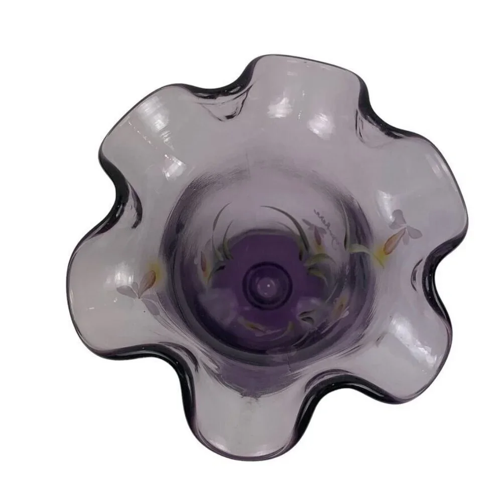 Fenton Fluted Purple Vase Handpainted God's Light‎ is Everywhere Fireflies 6